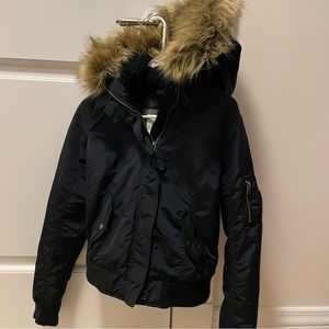 Abercrombie & Fitch Puffer Jacket Fur Hood Navy Blue Medium M